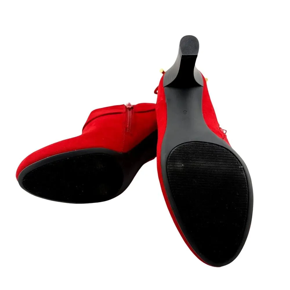 Coach and Four Modern Red Faux Suede Bow Detail Size 8 Ladies Ankle Boot Shoes